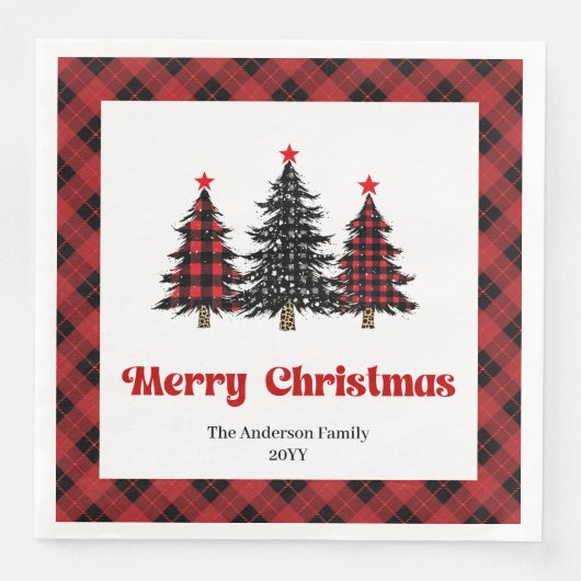 Chic Buffalo Plaid Tree Christmas Napkins (正面)