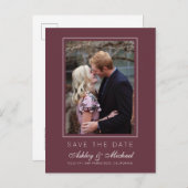 Chic Burgundy日付を保存婚約写真 案内ポストカード (正面/裏面)