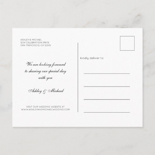 Chic Burgundy日付を保存婚約写真 案内ポストカード (裏面)