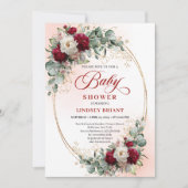 Chic Burgundy and Gold Boho Baby Shower Invite 招待状 (正面)