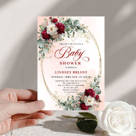 Chic Burgundy and Gold Boho Baby Shower Invite 招待状