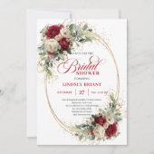 Chic Burgundy and White Roses Gold Bridal Shower 招待状 (正面)