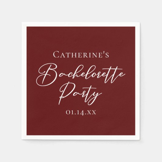 Chic Burgundy Bachelorette Party Personalized スタンダードカクテルナプキン (正面)