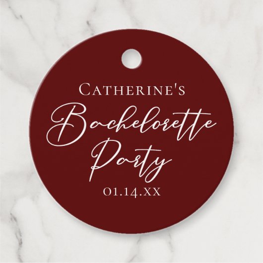 Chic Burgundy Bachelorette Party Personalized フェイバータグ (正面)