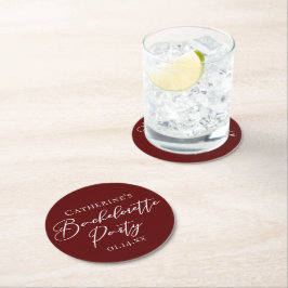 Chic Burgundy Bachelorette Party Personalized ラウンドペーパーコースター