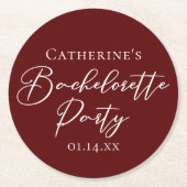 Chic Burgundy Bachelorette Party Personalized ラウンドペーパーコースター (正面)