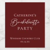 Chic Burgundy Bachelorette Party Personalized ワインラベル (シングルラベル)