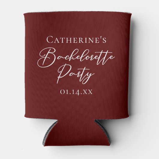 Chic Burgundy Bachelorette Party Personalized 缶クーラー (正面)