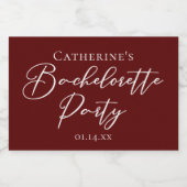Chic Burgundy Bachelorette Party Personalized Mini スパークリングワインラベル (シングルラベル)