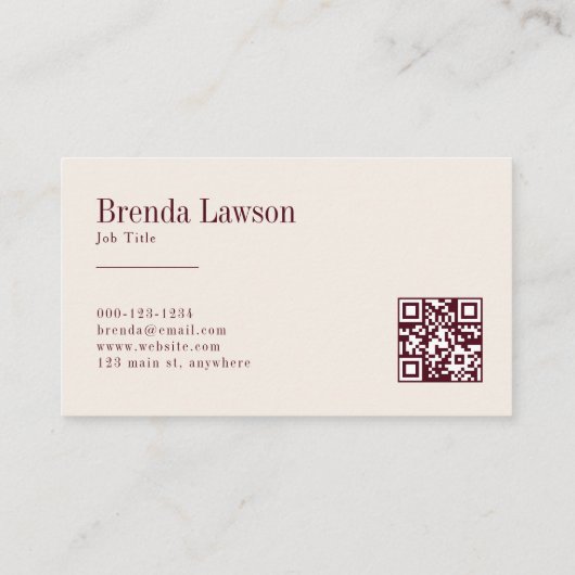 Chic Burgundy & Beige Professional QR Code 名刺 (裏面)