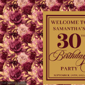 Chic Burgundy Blush Gold 30 Birthday Party Banner タペストリー