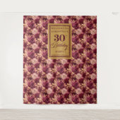 Chic Burgundy Blush Gold 30 Birthday Party Banner タペストリー (正面)