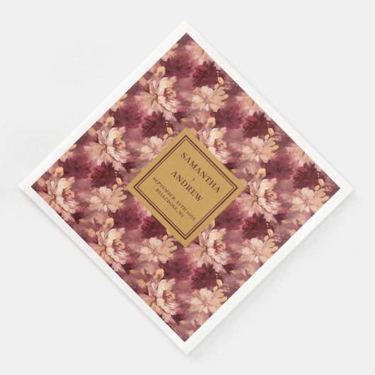 Chic Burgundy Blush Gold Wedding Cloth Napkins (コーナー)