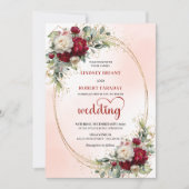 Chic Burgundy Bohemian Wedding Invitation Floral 招待状 (正面)