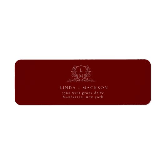 Chic Burgundy botanical crest monogram wedding La ラベル (正面)