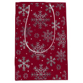 Chic Burgundy Christmas w/ Elegant Snowflakes ミディアムペーパーバッグ (正面)