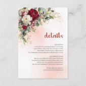 Chic Burgundy Floral Greenery Gold Wedding Details エンクロージャーカード (正面)