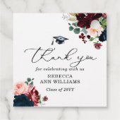 Chic Burgundy Florals Script Thank You Graduation フェイバータグ (裏面)
