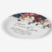 Chic Burgundy Florals Script Thank You Graduation  ペーパープレート (アングル)