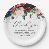 Chic Burgundy Florals Script Thank You Graduation  ペーパープレート (正面)