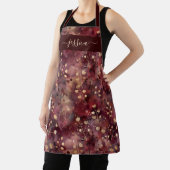 Chic burgundy gold abstract floral name apron エプロン (インサイチュ)