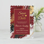 Chic Burgundy Gold Agate Marble Modern Wedding  セーブザデート (スタンド正面)