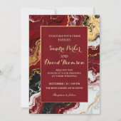 Chic Burgundy Gold Agate Marble Modern Wedding  招待状 (正面)