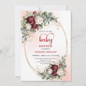 Chic Burgundy Gold Heart-Shaped Font Baby Shower  招待状 (正面)