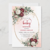 Chic Burgundy Gold Heart-Shaped Font Baby Shower  招待状 (正面)