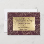 Chic burgundy gold modern floral Save The Date セーブザデート (正面)