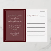 Chic Burgundy & Gold Photo Save the Date Wedding 箔シーズンポストカード (裏面)