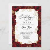 Chic Burgundy Gold Rose Birthday Invitation 招待状 (正面)