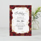 Chic Burgundy Gold Rose Birthday Invitation 招待状 (スタンド正面)
