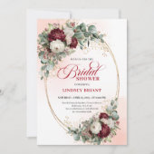 Chic Burgundy Gold Script Bridal Shower Invite 招待状 (正面)