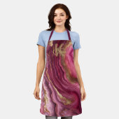 Chic Burgundy Pink Rose Agate Gold Glitter Marble エプロン (着用した状態)