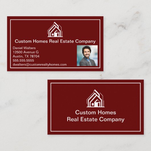 Chic Burgundy Real Estate Company Realtor Photo 名刺 (正面/裏面)