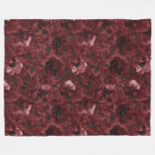 Chic Burgundy Red Floral フリースブランケット (正面(横))