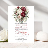 Chic Burgundy White Eucalyptus Wedding Invitation 招待状
