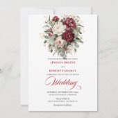 Chic Burgundy White Eucalyptus Wedding Invitation 招待状 (正面)