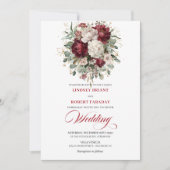 Chic Burgundy White Floral Garden Wedding Invite 招待状 (正面)