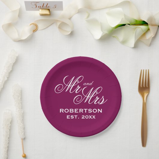 Chic burgundy wine red wedding party personalized ペーパープレート (ウェディング)