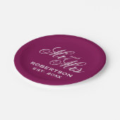 Chic burgundy wine red wedding party personalized ペーパープレート (アングル)