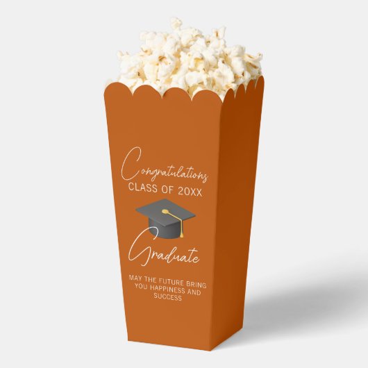 Chic Burnt Orange Graduation Party Popcorn フェイバーボックス (はじけた状態)