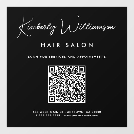 Chic Business Name Signature Script QR Code Black ウィンドウサイン (シート)