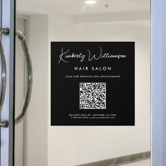 Chic Business Name Signature Script QR Code Black ウィンドウサイン