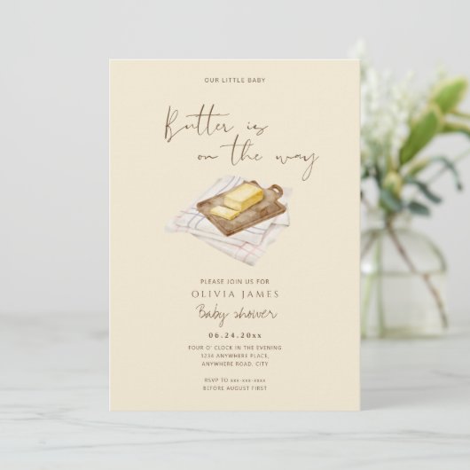 Chic butter yellow baby shower 招待状 (スタンド正面)