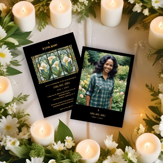 Chic Callas White Bouquet Stained Glass Photo 招待状