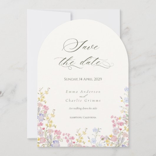 Chic Calligraphy wildflowers Wedding Save the Date 招待状 (正面)