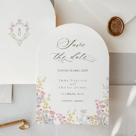 Chic Calligraphy wildflowers Wedding Save the Date 招待状