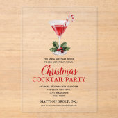 Chic Candy Cane Martini Christmas Cocktail Party アクリル招待状 (正面)